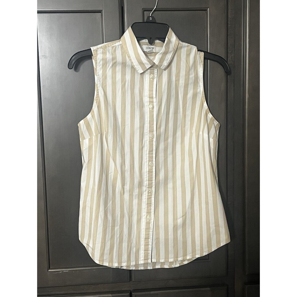 J.Crew Sleeveless Cotton Blend Poplin Striped Top Signature Fit Shirt Women’s S